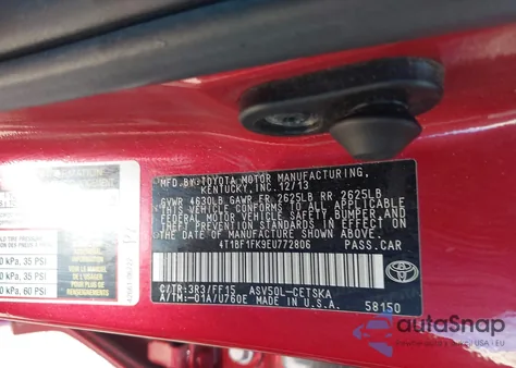2014 Toyota Camry Se z USA, uszkodzony, nr VIN 4T1BF1FK9EU772806